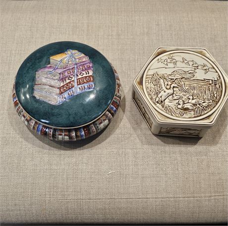 2-Vintage Lidded Porcelain Trinket Boxes
