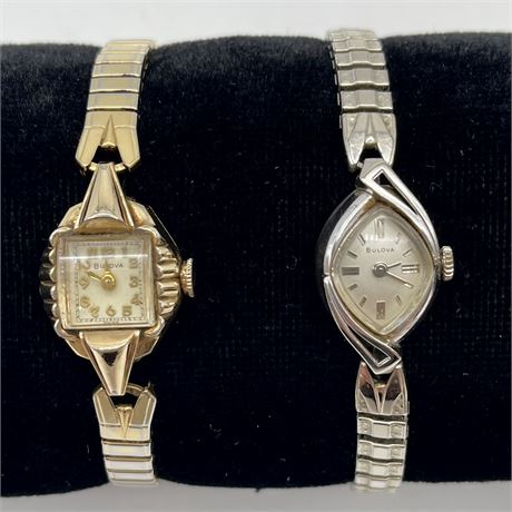 Vtg Bulova Gold & Silver Toned Ladies Wrist Watches