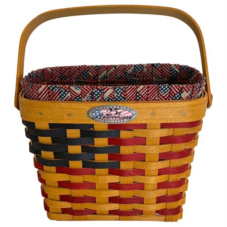 1998 Longaberger 25th Anniversary Flag Basket w/ Liner and Insert