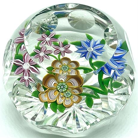 Perthshire Faceted Floral Clear Glass Paperweight