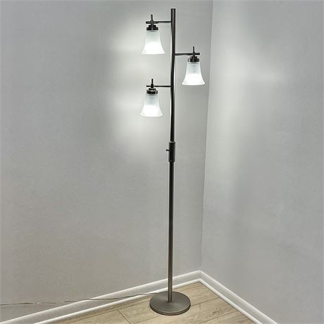 Chrome 3-Lite Floor Lamp with Frosted Glass Shades