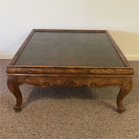 Vintage Carved Coffee Table with Tile Top