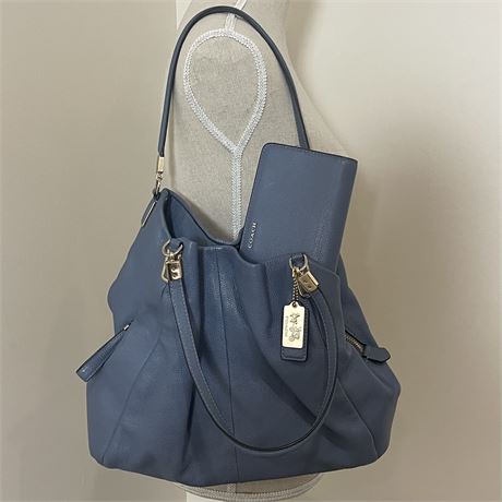 Blue Grey Coach Purse with Matching Wallet