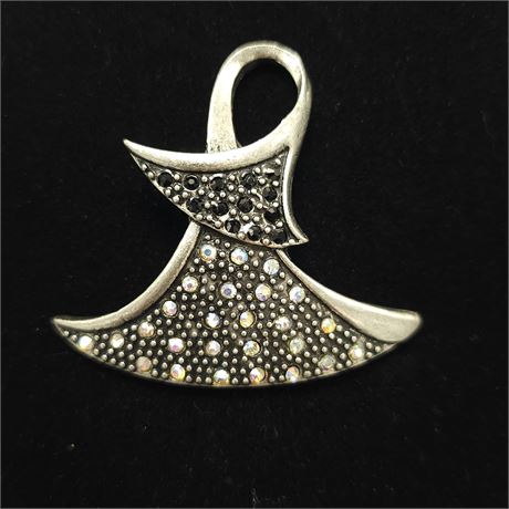 Silver Marcasite Modern Pendant w/Crystals