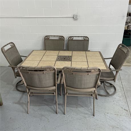 Tile Top Patio Table w/ Removable Tiles, 2 Swivel and 4 Side Chairs
