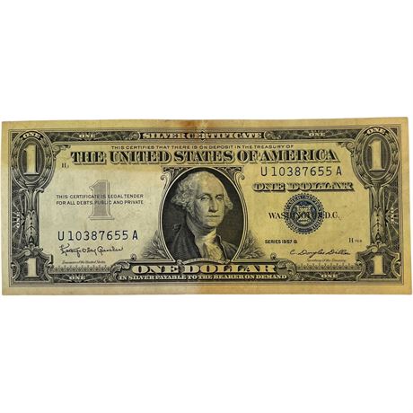 1957-B $1 Silver Certificate Blue Seal Note w/ Backwards Run of 4 Serial Number