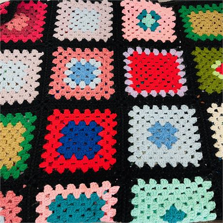 Vintage Hand Crocheted Granny Square Pattern Blanket