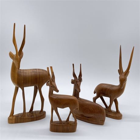 Lot of Wooden Carved Antelope Figurines
