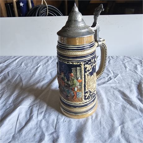 German beer stein with a pewter lid,