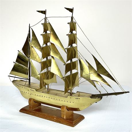 Brass Sailboat "The Sagres" Portugal 1937 Sailing Ship Model on Stand
