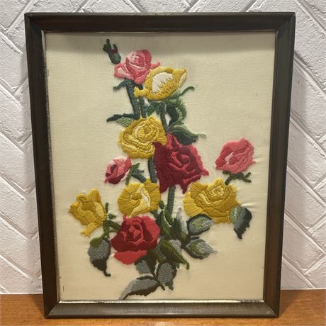 Vintage Framed Floral Yarn Art