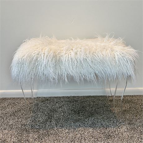 White Faux Fur Acrylic Leg Vanity Stool