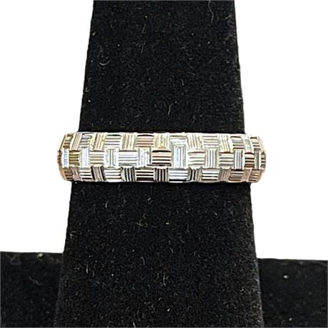 14K White Gold Atasay Kuyumculuk Turkey Size 7.75 Woven Etched Ring Band