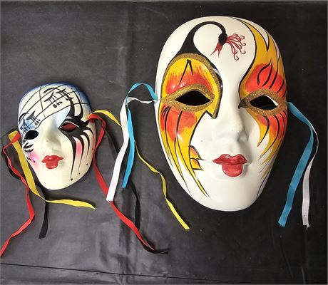 (2) Bisque Porcelain Mardi Gras Masks Beautifully Painted
