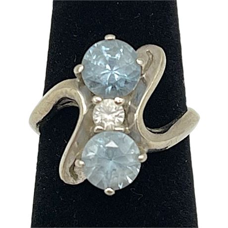 10k White Gold Stacked Aquamarine and Diamond Ring