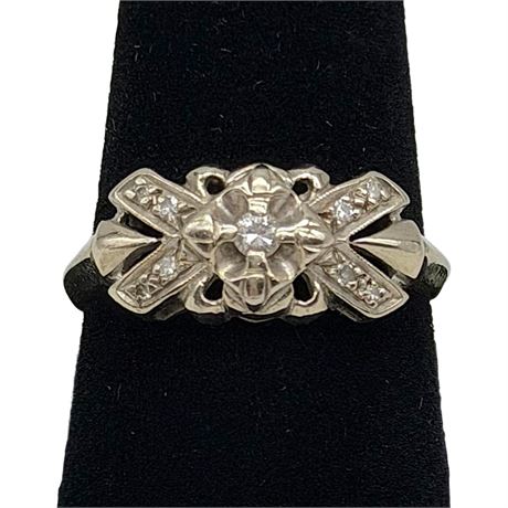 14K White Gold & Diamond Size 8.75 Ring