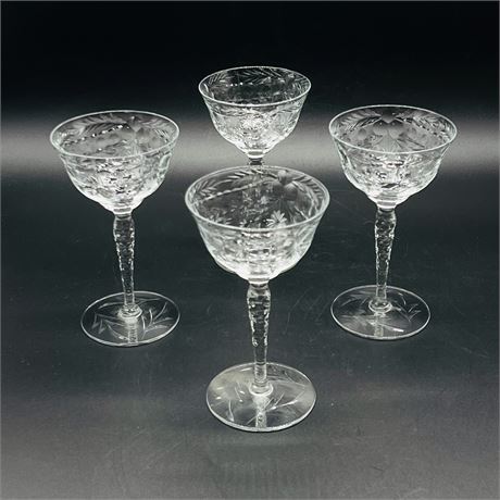Etched & Cut Glass Stemware Set of Four Coupes (5 3/4")