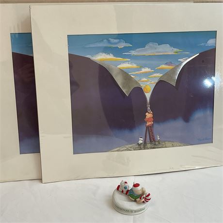 Vtg Christmas Ziggy Figurine w/ 2 Ziggy Prints by Tom Wilson