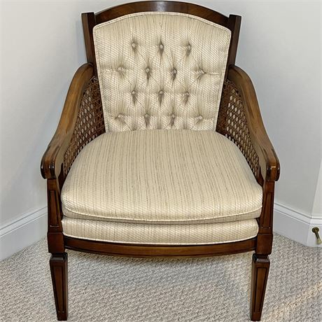 Vtg Tufted Upholstery Caned Armchair
