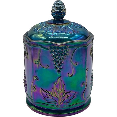 Vtg Indiana Carnival Glass Grape Harvest Lidded Candy Jar