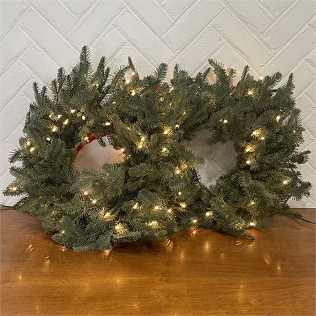 Pair of Artificial PVC Lighted Wreathes