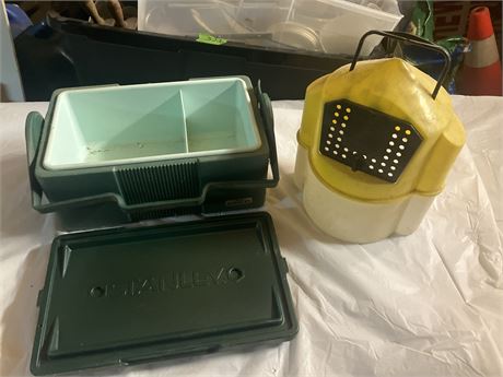 Lunch pail (Stanley) and LIVE BAIT BUCKET WITH CARRY HANDLE MADE IN U.S.A.