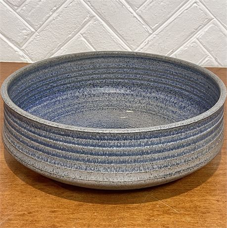 Signed "GR" Fluted Speckle Glazed Pottery Bowl