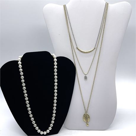 Triple Strand and Faux Pearl Necklaces