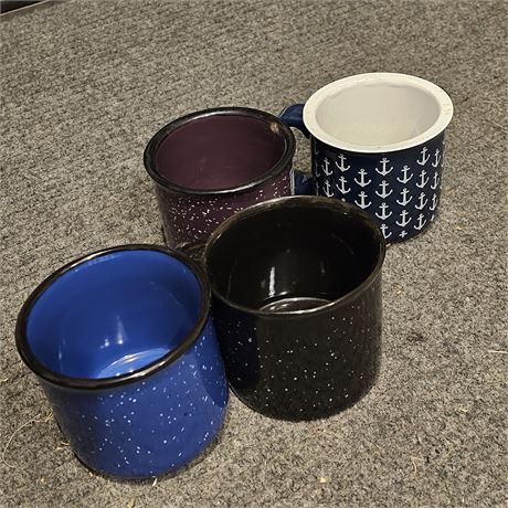 Speckled Enamelware Cups Mugs 3 and 1 cup