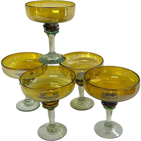 (5) Hand-Blown Mexican Margarita Glasses