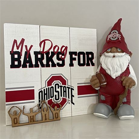 Ohio State Buckeyes Collectable Gnome w/ Wall Art & O-H-I-O Ornament