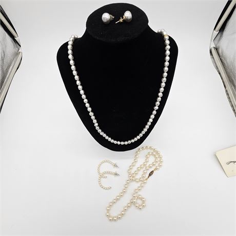(2) Sets Pearl Necklaces with Matching Earrings