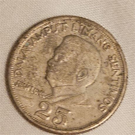 25-centavo Philippine coin from 1970.