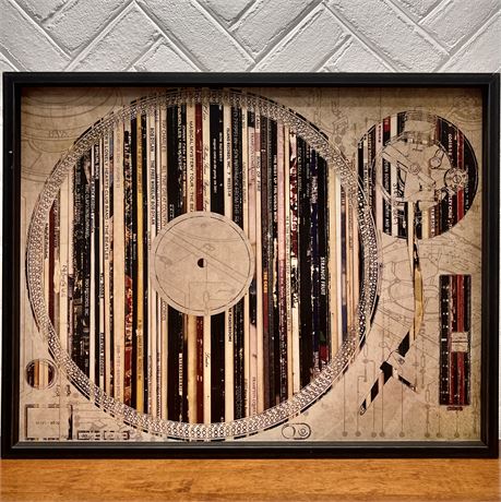 Classic Rock Album Spines Depicting Record Player Framed Wall Art
