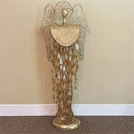 Unique Gold Toned 3 ft. Tall Metal Angel Statue - Made in Philippines