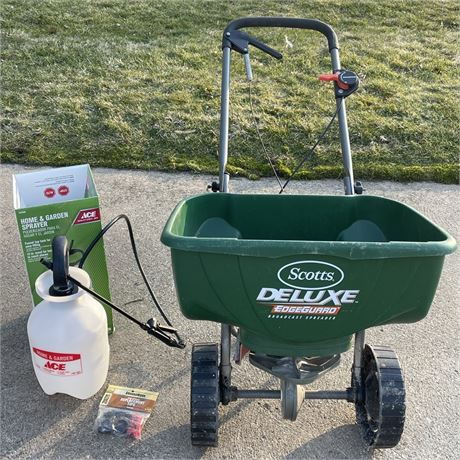 Scotts Deluxe EdgeGuard Spreader and Home & Garden Sprayer w/ Replacement Tips