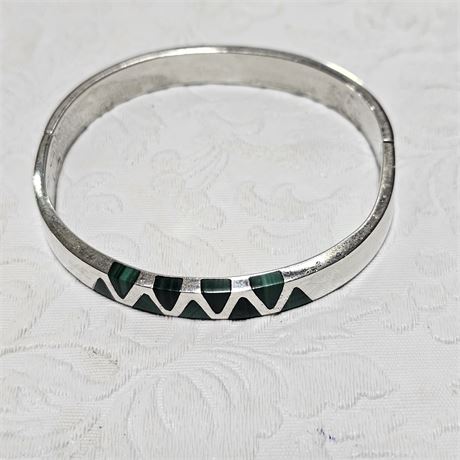 Silver bracelet with inlaid turquoise "925"MEXICO" Hallmarked "T" "G" made in