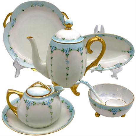 McMillin Signed Hand-Painted China Tea Set & Trays