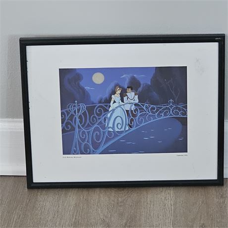 Framed print titled "Just Before Midnight" featuring Cinderella and Prince