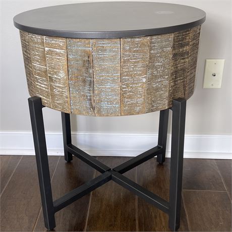 Wood & Iron Storage End Table Made in India