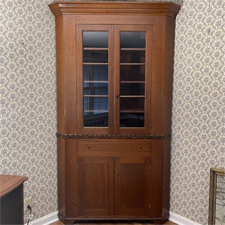 Antique 1pc Wood Corner Cupboard Cabinet
