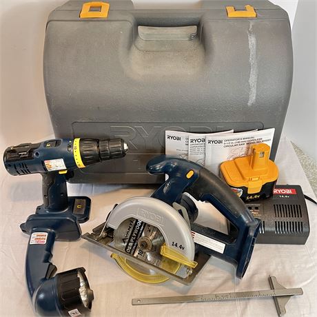 Ryobi Circular Saw, Drill Driver, & Flashlight Set w/ Battery, Charger & Case