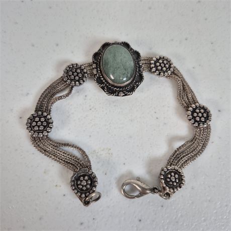 Sterling Green Onyx Cabochon Bracelet