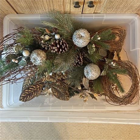 Decorative Christmas Garland / Spray in Lidded Storage Bin