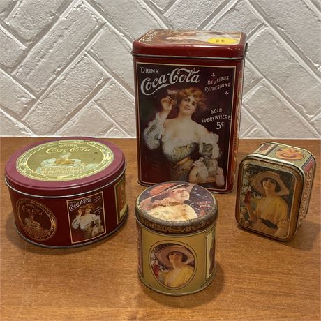 Set of 4 Vintage Collectors Coca-Cola Advertising Tins