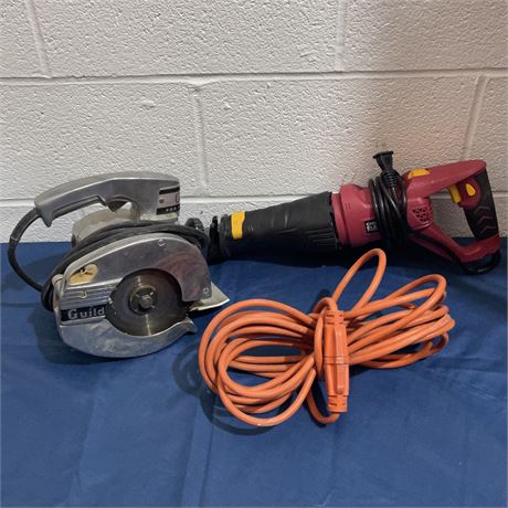 Porter Cable Guild Saw w/ Chicago Electric Reciprocating Saw & Extension Cord