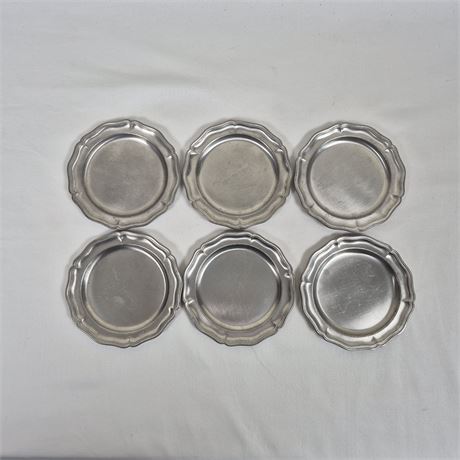 Vtg 6pc Art Deco Fine Pewter Coaster Set