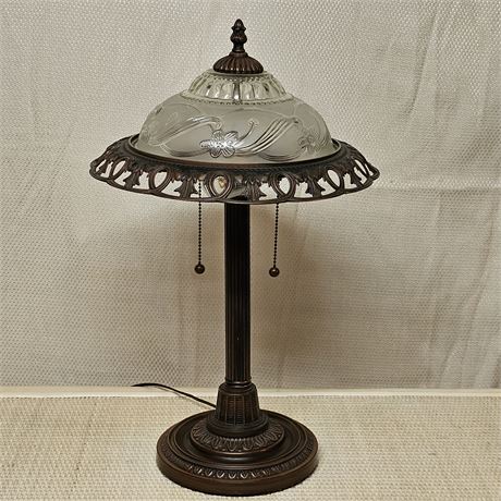 Art Nouveau Style Table Lamp-Bronze & Frosted Etched Glass