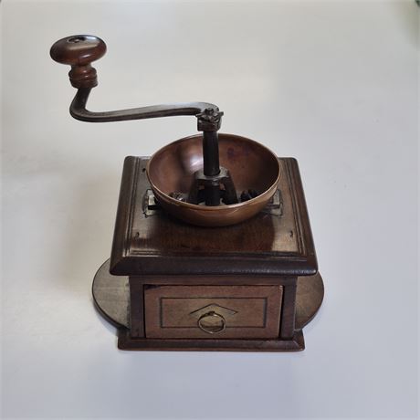 Antq European Manual Coffee Grinder Copper, Cast Iron & Wood Mill