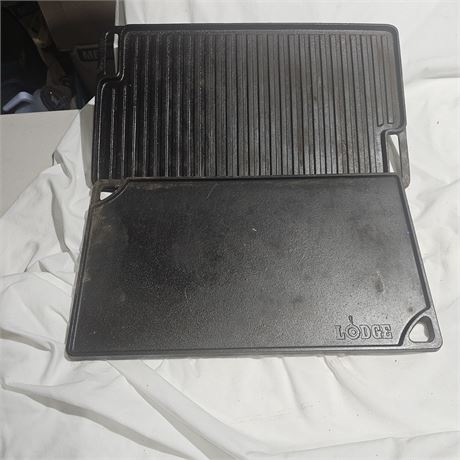 lot of 2  Lodge Pre-Seasoned Cast Iron Reversible Grill and Griddle.